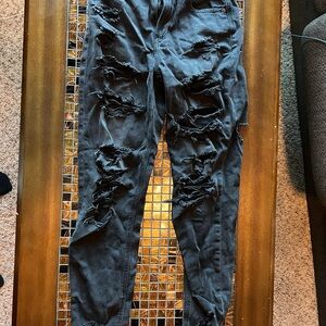 American eagle women high-waisted, distressed blue denim mom jeans size 2 regula